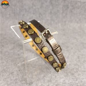 Brave Western Belt Brown Metallic Brass Rivets Boho Cowgirl Coastal Women's 28